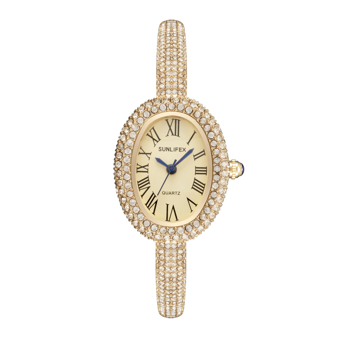 Luxury Crystal Oval Bangle Watch For Women Roman Numeral Dial Rhinestone Inlaid Elegant Waterproof Quartz Wristwatch Reloj Mujer