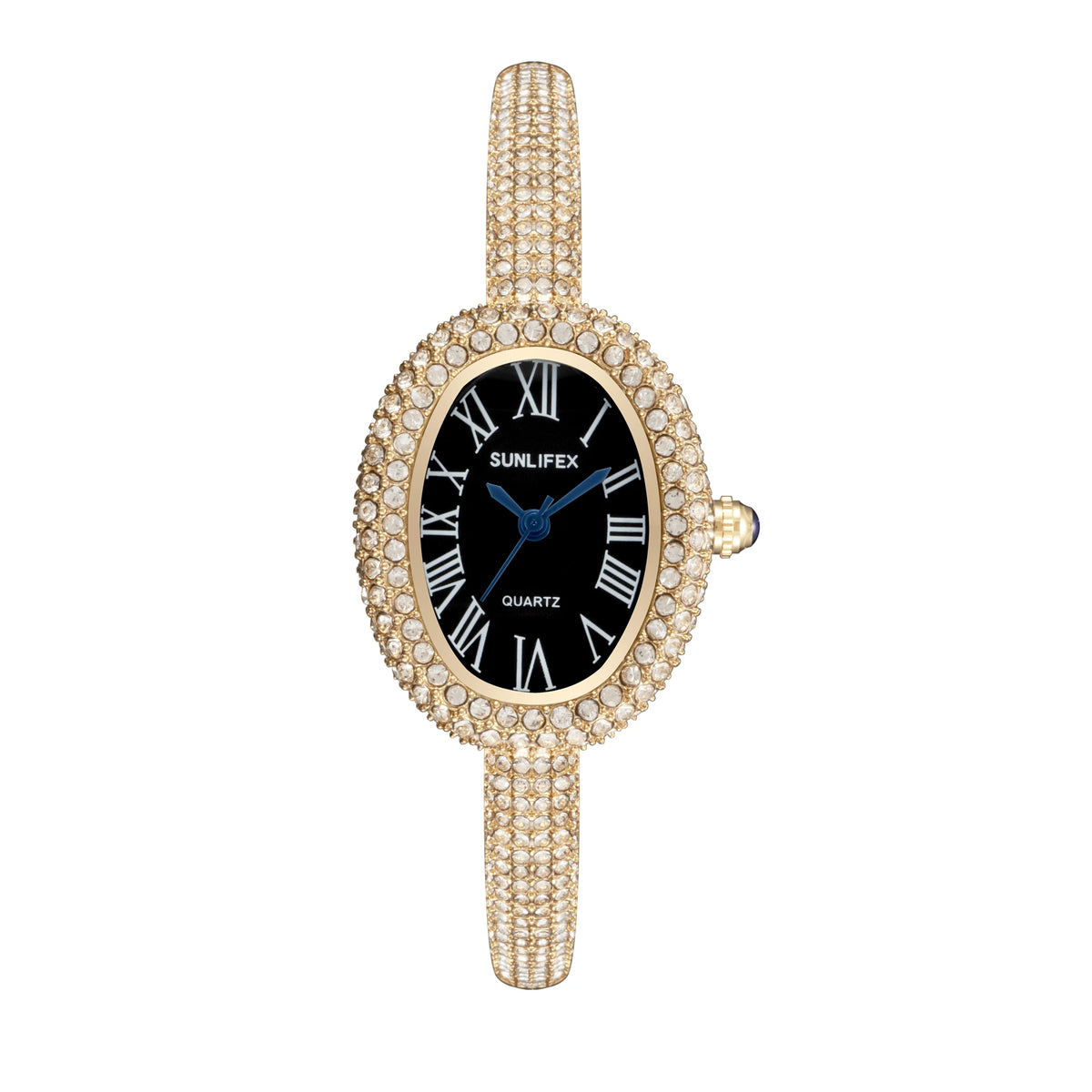 Luxury Crystal Oval Bangle Watch For Women Roman Numeral Dial Rhinestone Inlaid Elegant Waterproof Quartz Wristwatch Reloj Mujer