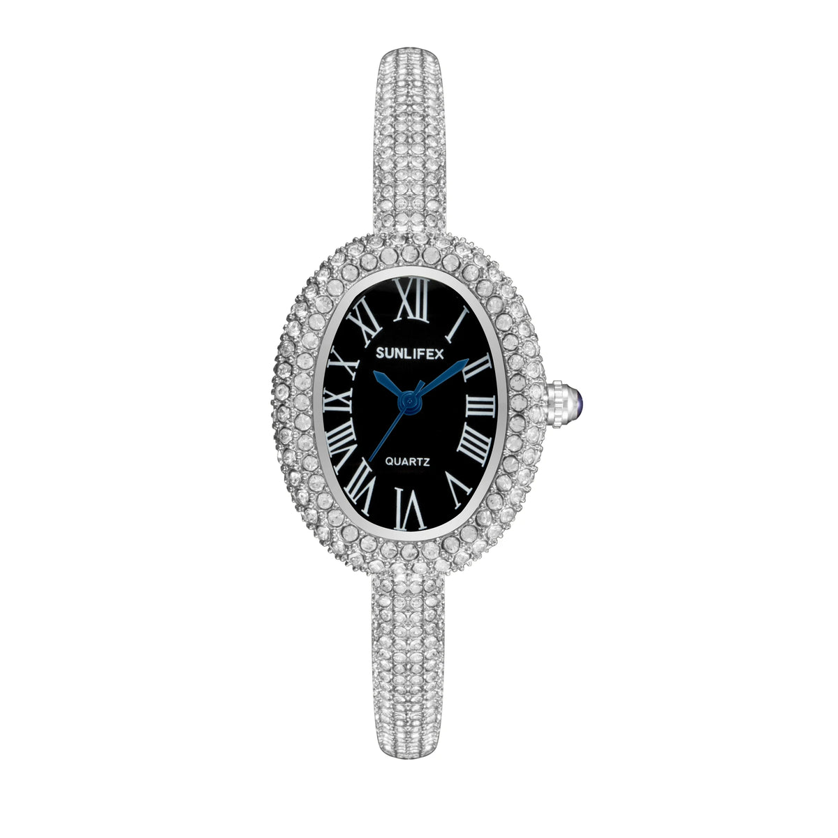 Luxury Crystal Oval Bangle Watch For Women Roman Numeral Dial Rhinestone Inlaid Elegant Waterproof Quartz Wristwatch Reloj Mujer