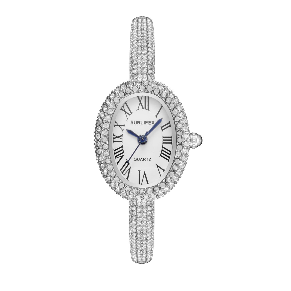 Luxury Crystal Oval Bangle Watch For Women Roman Numeral Dial Rhinestone Inlaid Elegant Waterproof Quartz Wristwatch Reloj Mujer