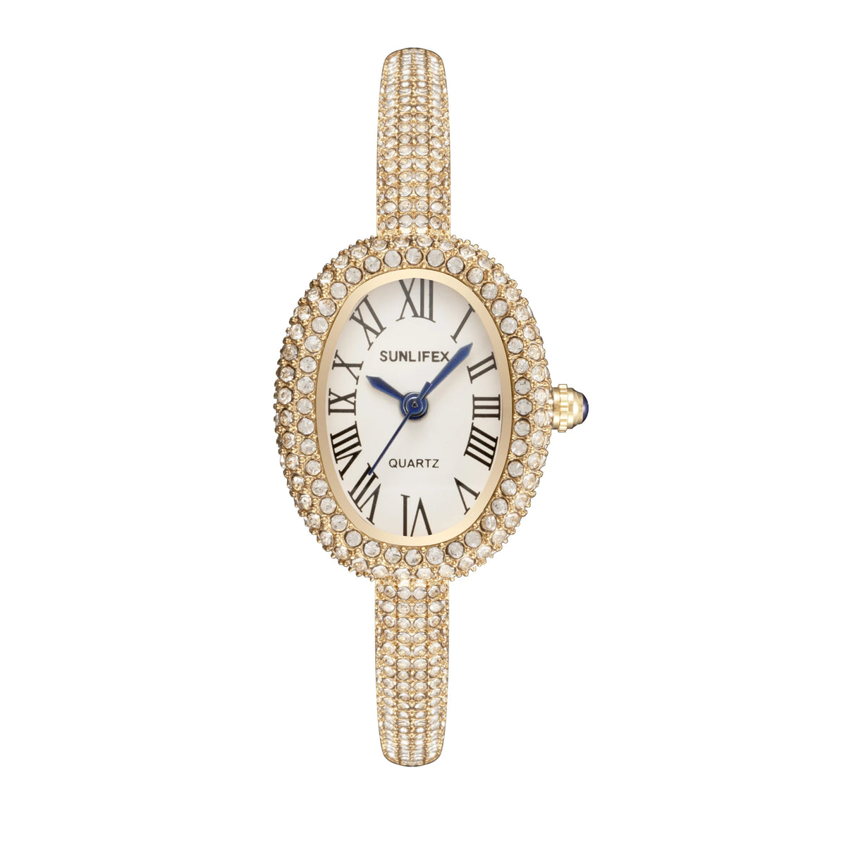 Luxury Crystal Oval Bangle Watch For Women Roman Numeral Dial Rhinestone Inlaid Elegant Waterproof Quartz Wristwatch Reloj Mujer